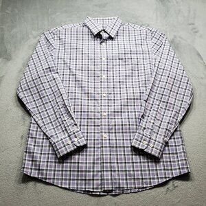 Jos. A Banks Traveler Long Sleeve Button Up Plaid Shirt Purple White Men Sz L